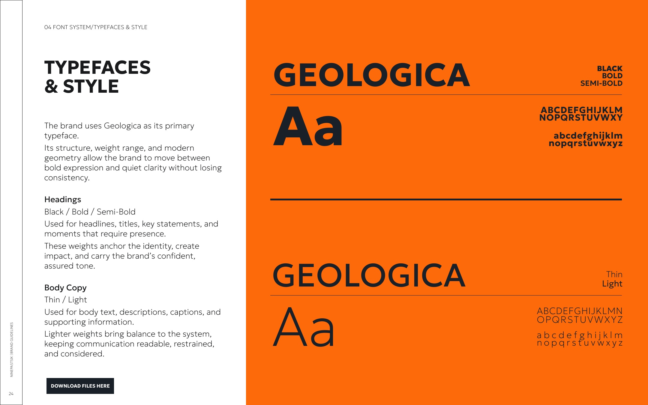 Geologica, the typeface specified in the existing brand system.
