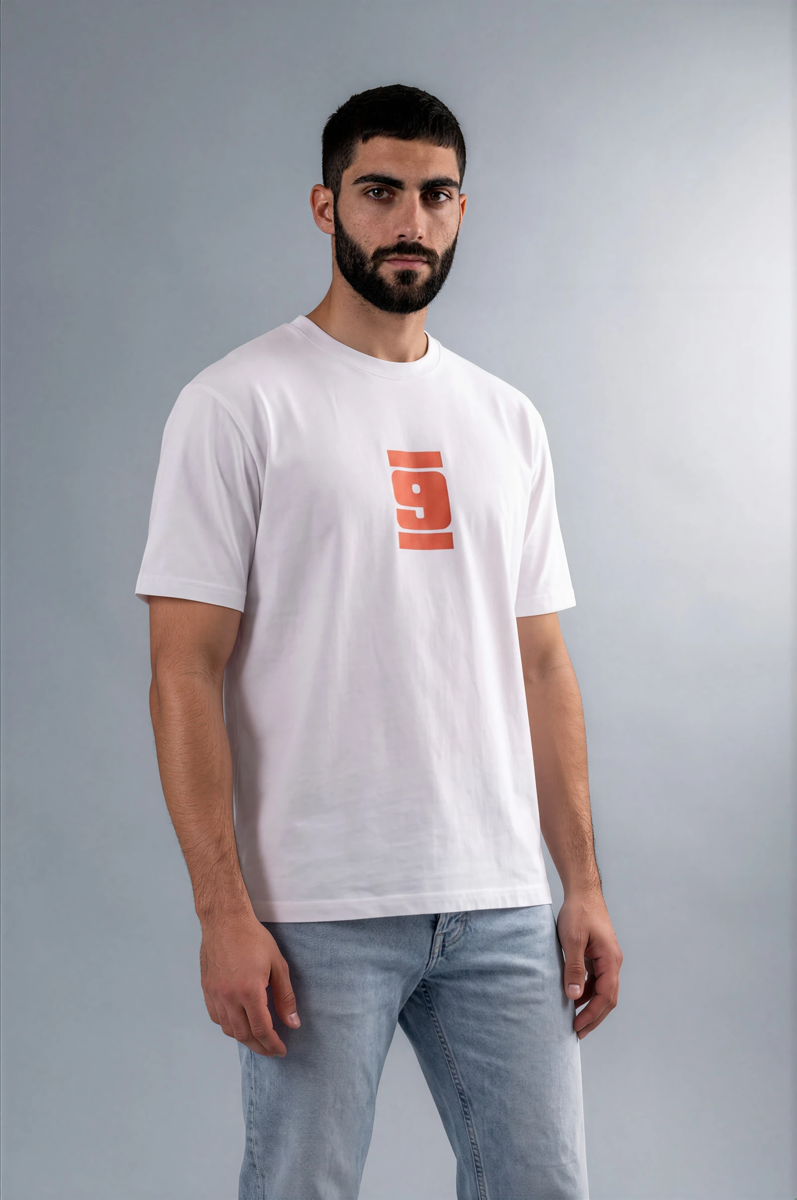 Botika model image showing the Signature White T-shirt on a male model.