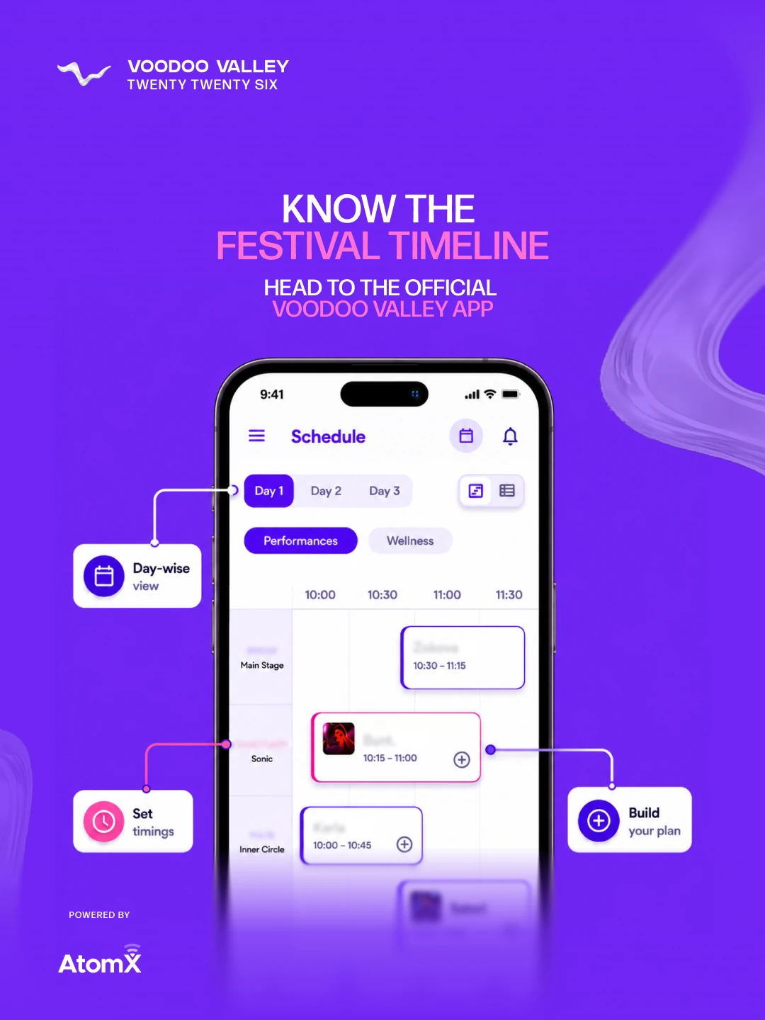 Festival app announcement highlighting day-wise schedules, set timings and personal planning.